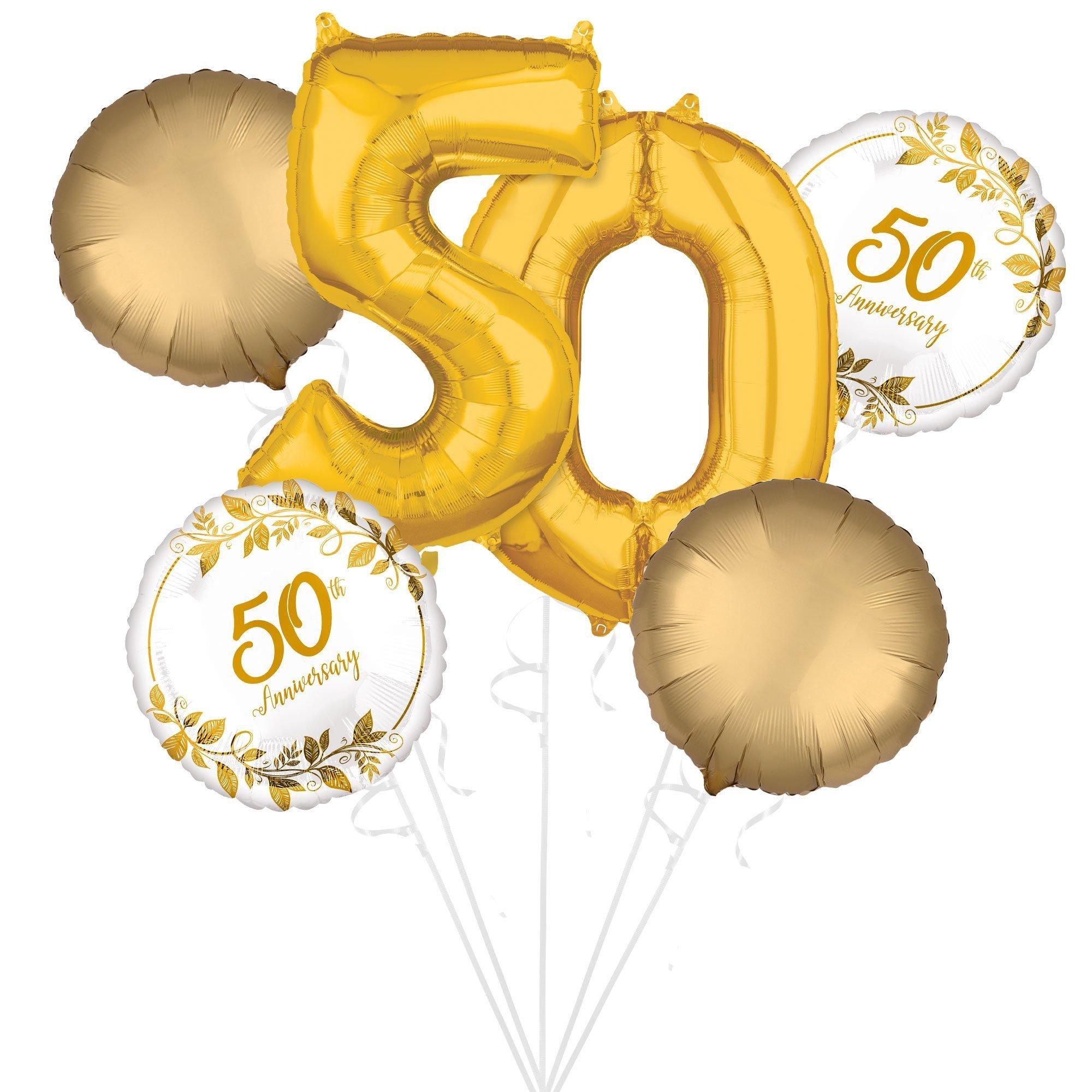 Premium Gold 50th Anniversary Foil Balloon Bouquet with Balloon Weight, 13pc